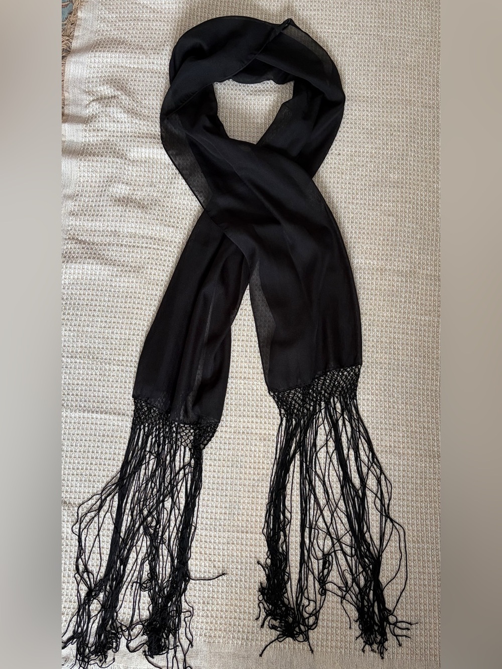 Sheer Black Fringe Scarf